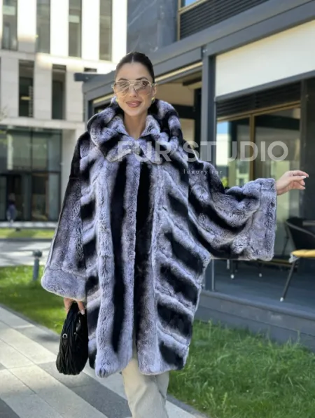 Шуба из кролика рекса - цвет шиншилла - фото 7