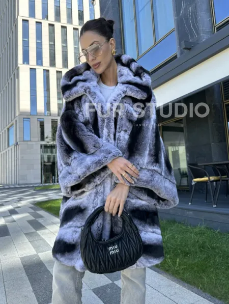 Шуба из кролика рекса - цвет шиншилла - фото 4