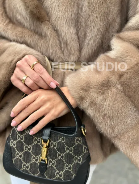 Шуба автоледи из норки цвет бежевый - фото 1