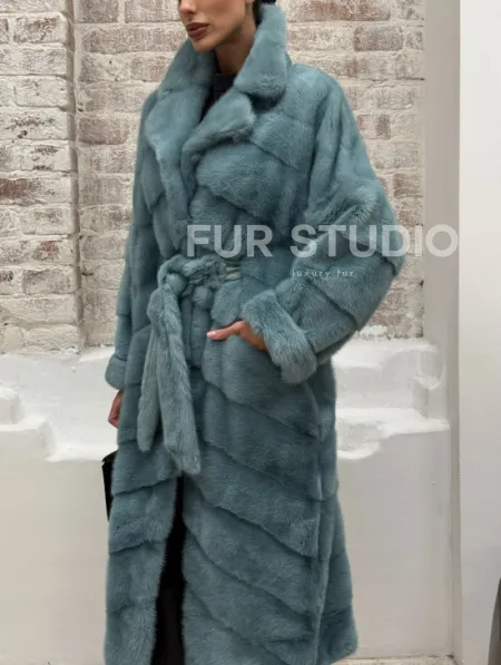 Норковая шуба в цвете TIFFANY - фото 1