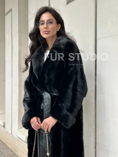 Черная шуба из норки английский воротник - фото 3