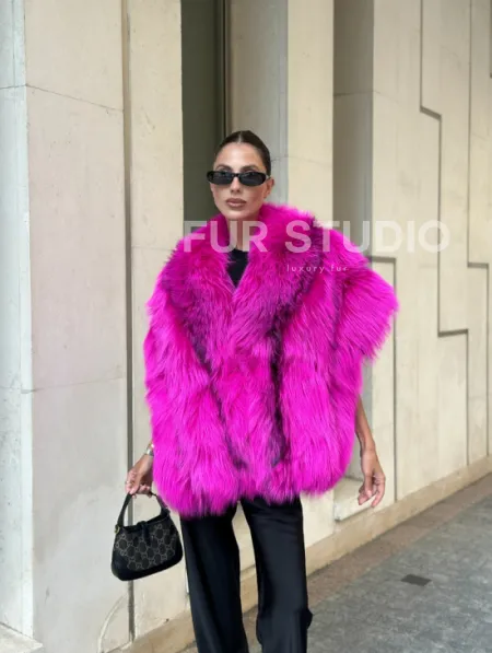 Накидка - палантин из меха чернобурки - фуксия - фото 7
