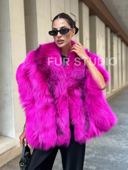 Накидка - палантин из меха чернобурки - фуксия - фото 0