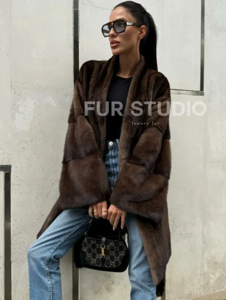 Шуба из скандинавской норки в цвете соболь - фото 0