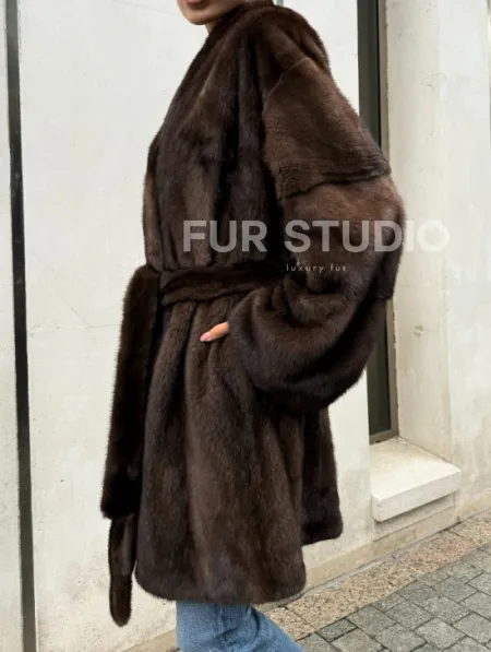 Шуба из скандинавской норки в цвете соболь - фото 1