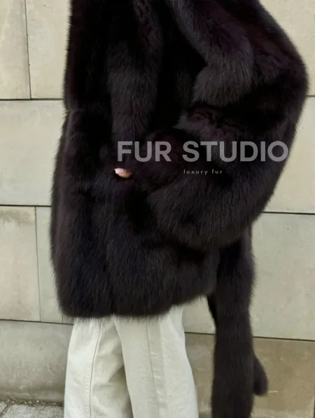 Шуба - жакет из меха куницы в цвете BURGUNDY - фото 1