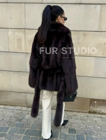 Шуба - жакет из меха куницы в цвете BURGUNDY - фото 7