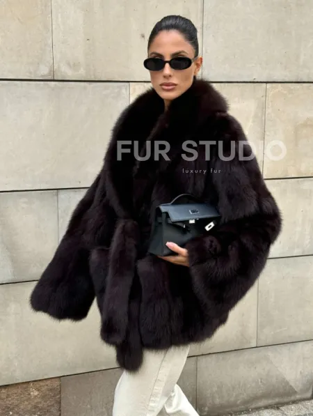 Шуба - жакет из меха куницы в цвете BURGUNDY - фото 8