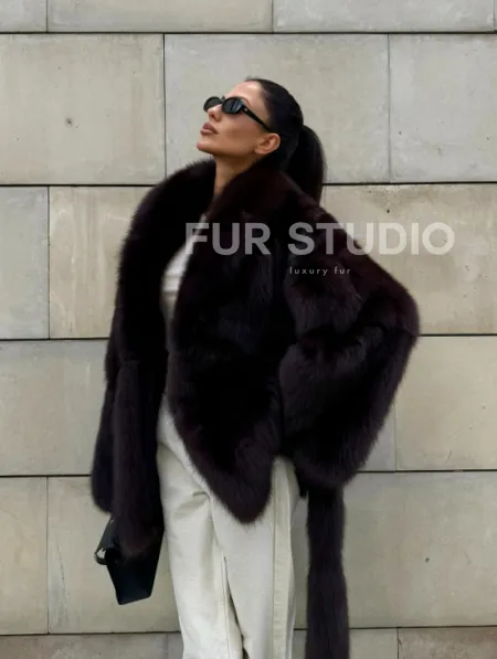 Шуба - жакет из меха куницы в цвете BURGUNDY - фото 12