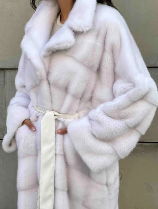 Норковая шуба с английским воротником - цвет колотый лед - фото 2