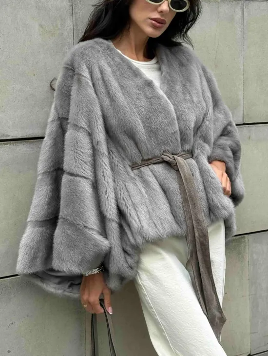 Модная летучая мышь из меха норки - цвет серый - фото 2