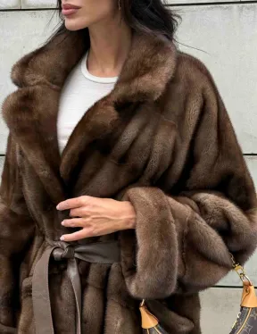 Кимоно шуба английский воротник - цвет соболь - фото 2