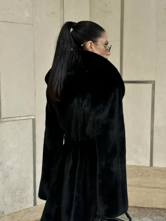 Черная шуба с капюшоном из меха норки BlackGlama - роспуск - фото 6