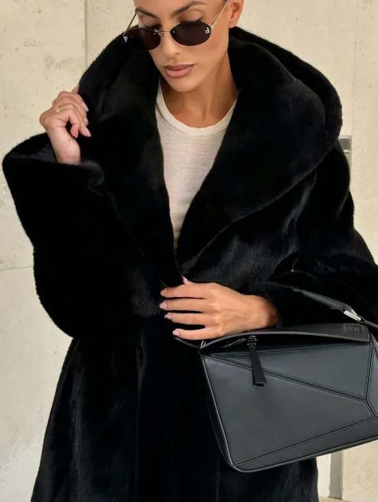 Черная шуба с капюшоном из меха норки BlackGlama - роспуск - фото 1