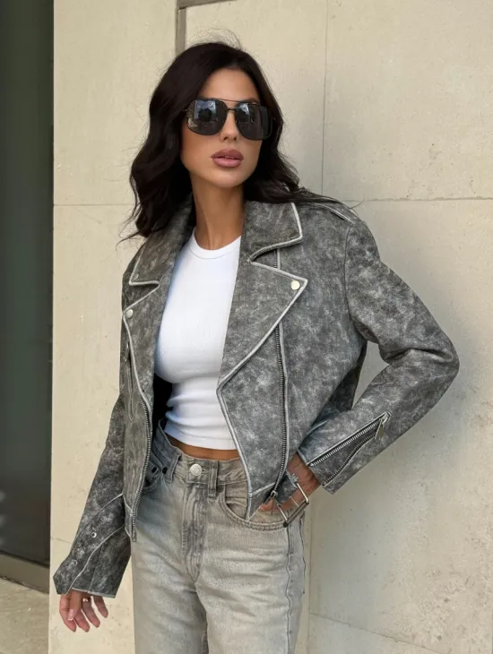 Кожаная укороченная косуха из натуральной кожи 