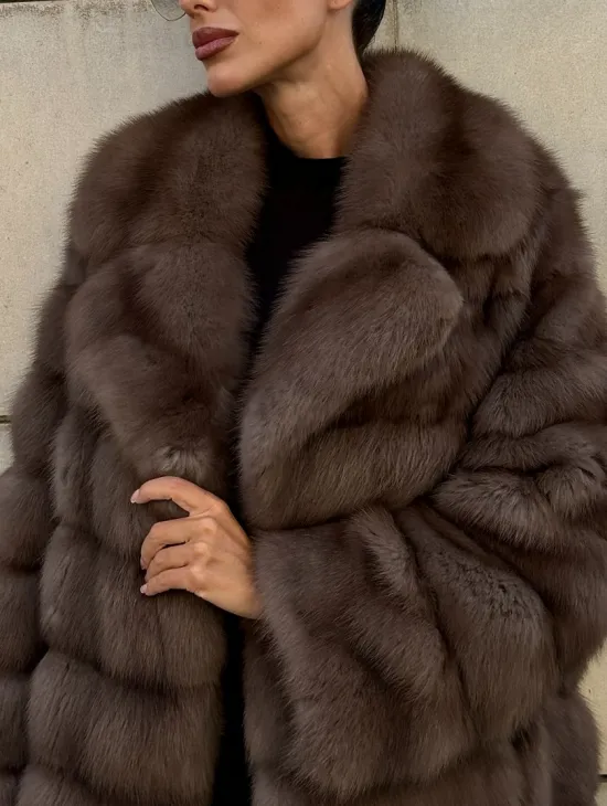 Шуба из куницы в цвете Tartufo  английский воротник - фото 1