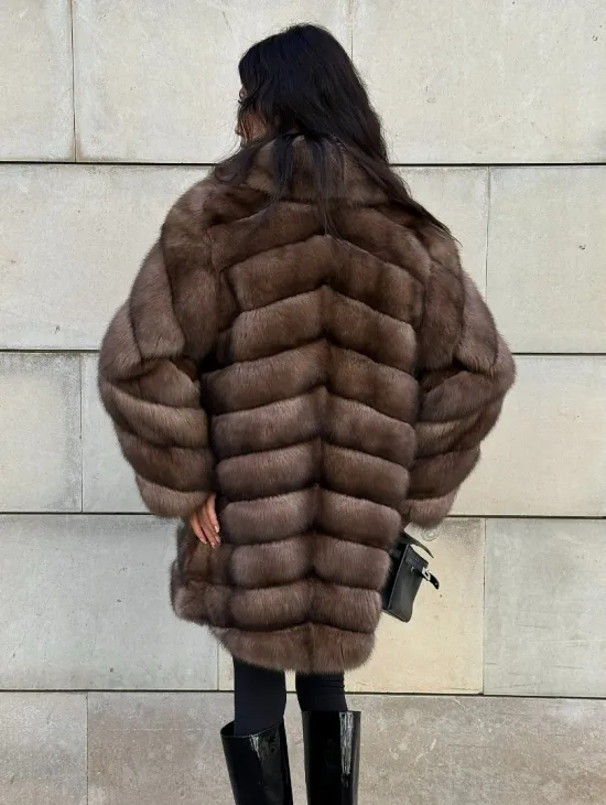 Меховое манто из баргузинского соболя с диагональной раскладкой, SILVER 1-2 - фото 7