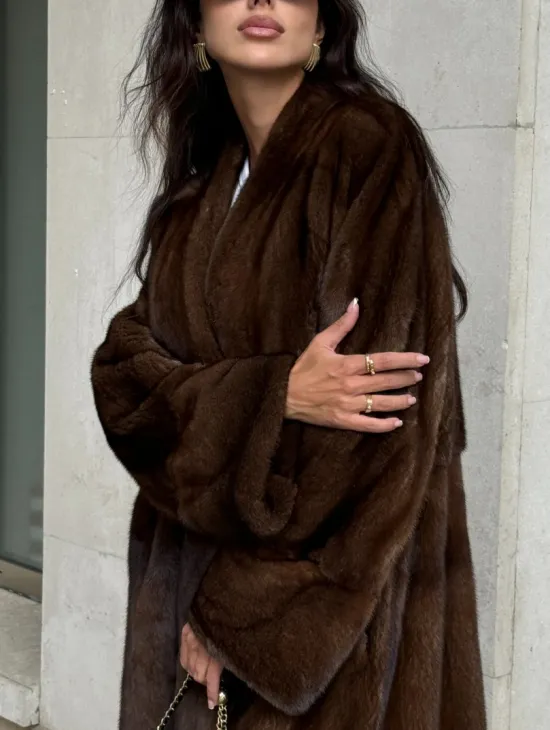 Длинная шуба ВИНТАЖ из меха скандинавской норки без воротника - фото 2