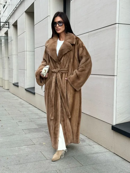 Норковая шуба Vintage Gold с английским воротником - цельные пластины - фото 9