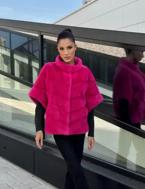 Норковая куртка трансформер 2в1 - цвет фуксия - фото 16