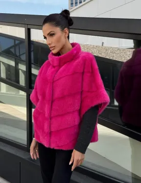 Норковая куртка трансформер 2в1 - цвет фуксия - фото 7