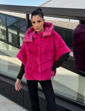 Норковая куртка трансформер 2в1 - цвет фуксия - фото 10