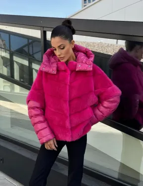Норковая куртка трансформер 2в1 - цвет фуксия - фото 11