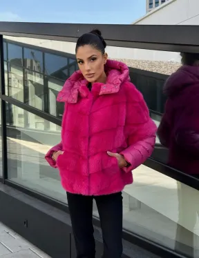Норковая куртка трансформер 2в1 - цвет фуксия - фото 12