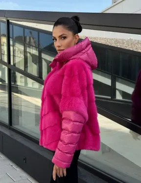 Норковая куртка трансформер 2в1 - цвет фуксия - фото 8