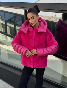Норковая куртка трансформер 2в1 - цвет фуксия - фото 0