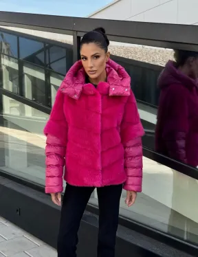 Норковая куртка трансформер 2в1 - цвет фуксия - фото 13