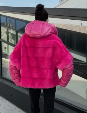 Норковая куртка трансформер 2в1 - цвет фуксия - фото 6