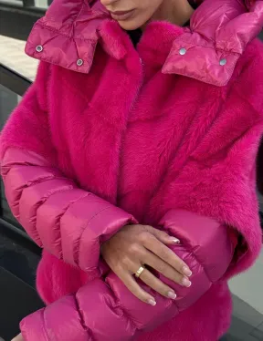Норковая куртка трансформер 2в1 - цвет фуксия - фото 1