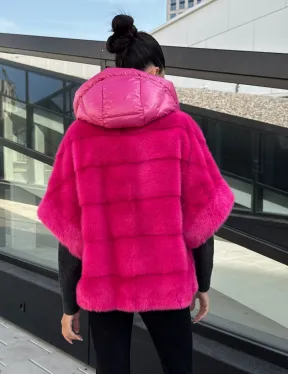 Норковая куртка трансформер 2в1 - цвет фуксия - фото 5