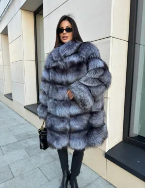 Шуба натуральная из чернобурки стойка воротник - фото 6