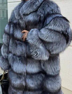 Шуба натуральная из чернобурки стойка воротник - фото 1