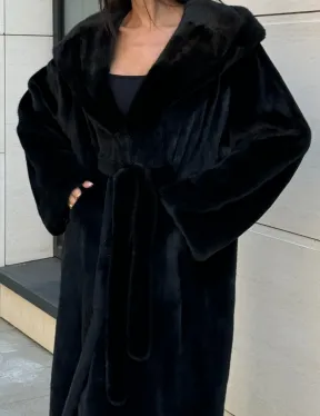 Норка кимоно BLACKGLAMA роспуск, капюшон кобра - фото 1