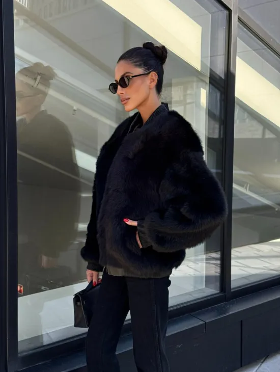 Бомбер женский из натуральной тосканы - черный - фото 7