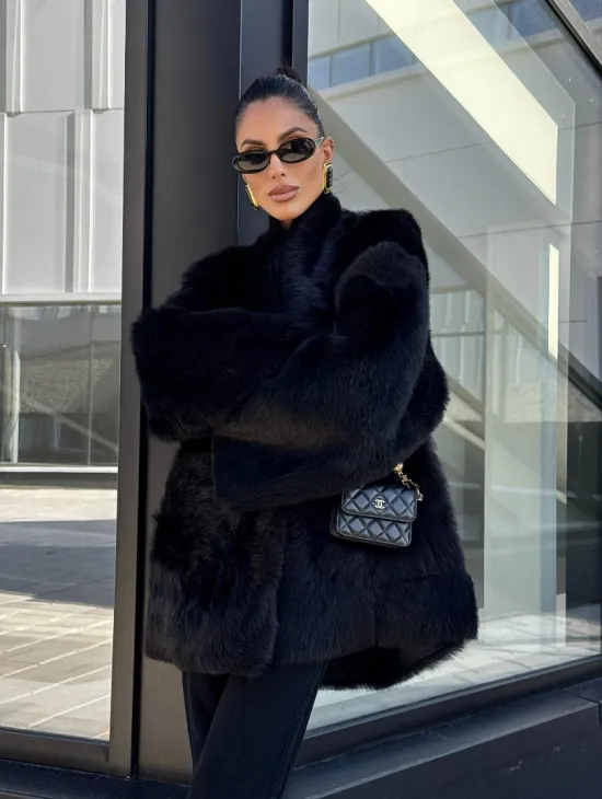 Двухсторонняя черная шуба-дублёнка из итальянской  тосканы - фото 12