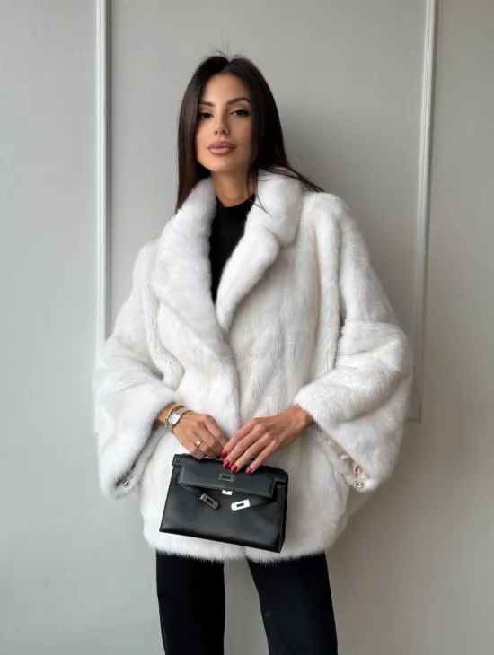 Полушубок из меха норки паломино с рукавом 