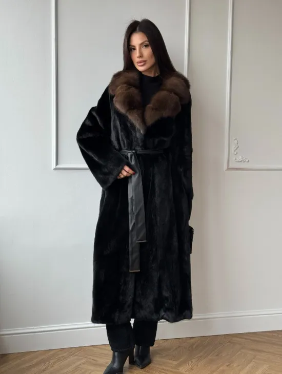 Шуба кимоно LUXURY FASHION из аукционной норки NAFA MINK с английским воротником из меха соболя - фото 6