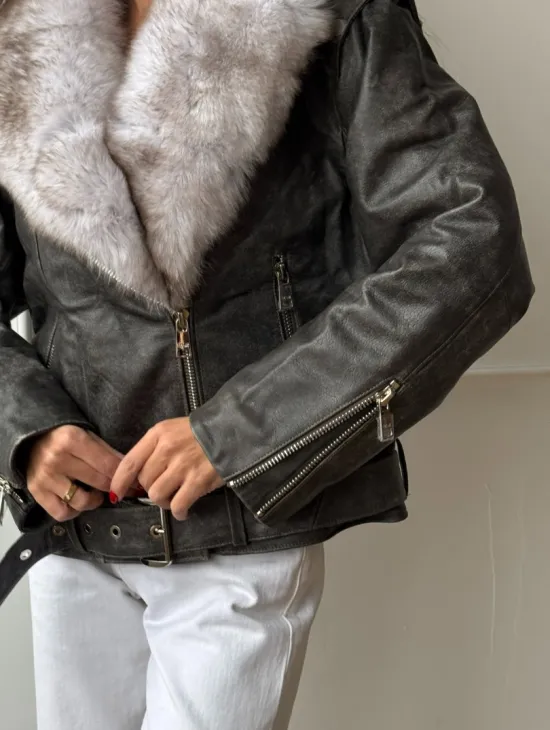 Куртка - косуха демисезонная из натуральной кожи с мехом песца - фото 2