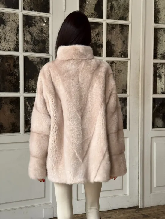 Зимняя норковая шуба - курточка, стойка воротник - на молнии - фото 3