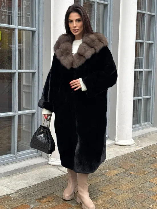 Шуба норковая PREMIUM NAFA капюшон кобра из меха куницы - фото 5