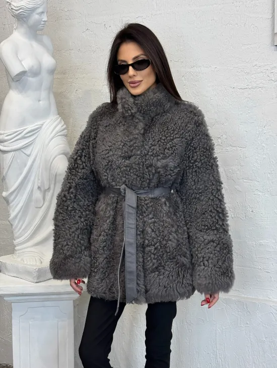 Двухсторонняя женская шуба - дублёнка из меха тиградо, стойка воротник - фото 6