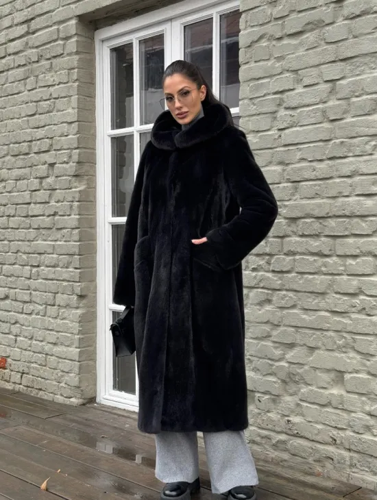 Норковая шуба PREMIUM из аукционной плюшевой норки с капюшоном - фото 9