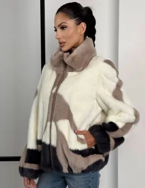 Норковый бомбер на молнии стойка воротник - фото 2