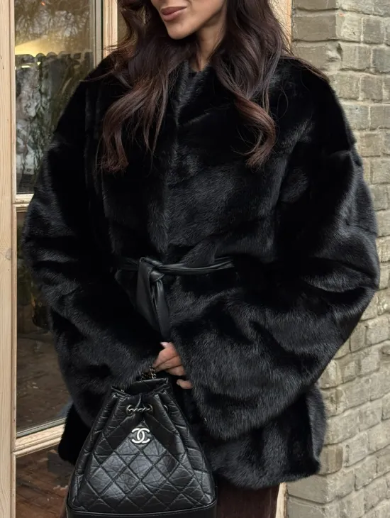 Черный норковый полушубок с воротником V-образным - фото 3