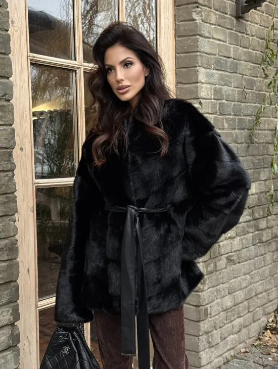 Черный норковый полушубок с воротником V-образным - фото 10