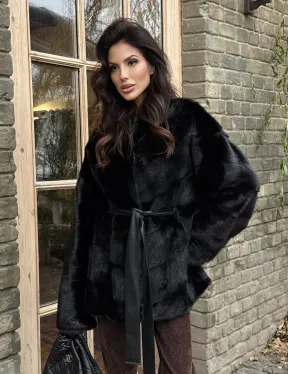 Черный норковый полушубок с воротником V-образным - фото 10
